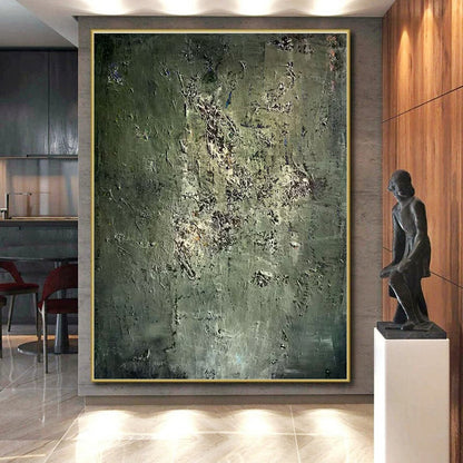 Handmade Art Unique Abstract Art with Green, Gray, White Textured Details - Acrylic Modern Art Painting HS534