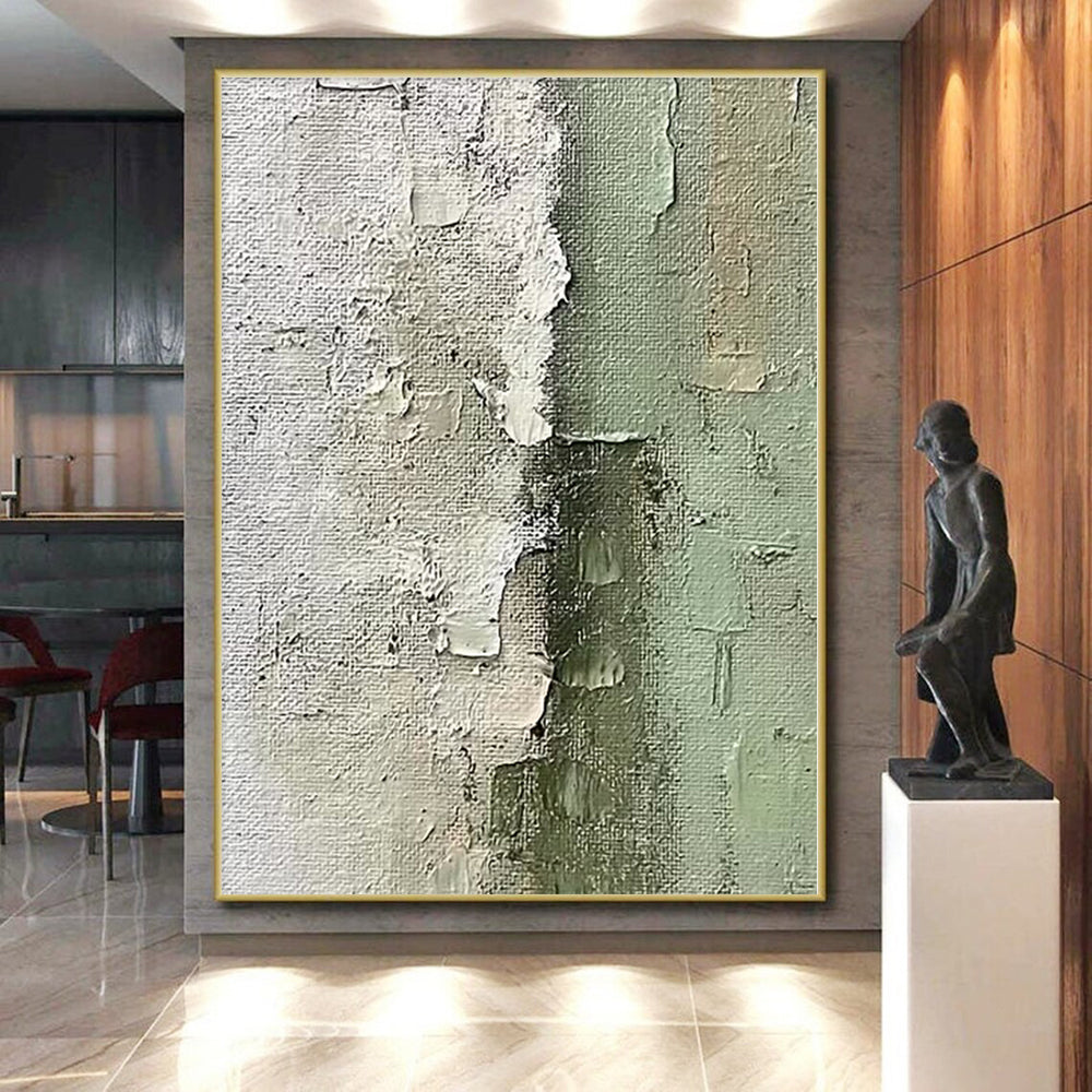 Hand-Painted Gray and Green Textured Abstract Painting For Sale HS010