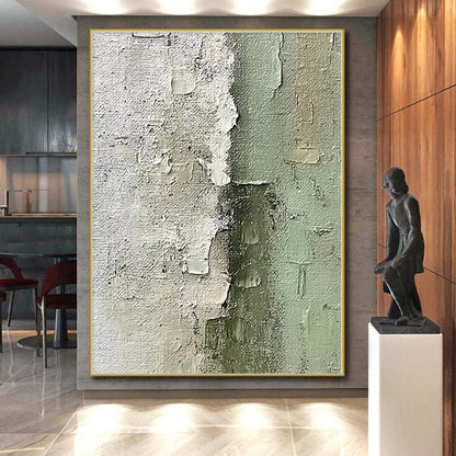 Hand-Painted Gray and Green Textured Abstract Painting For Sale HS010