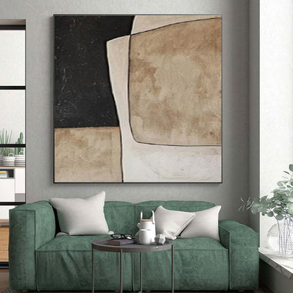 Handmade Art Black, Beige, and Brown Geometric Abstract Art HS685