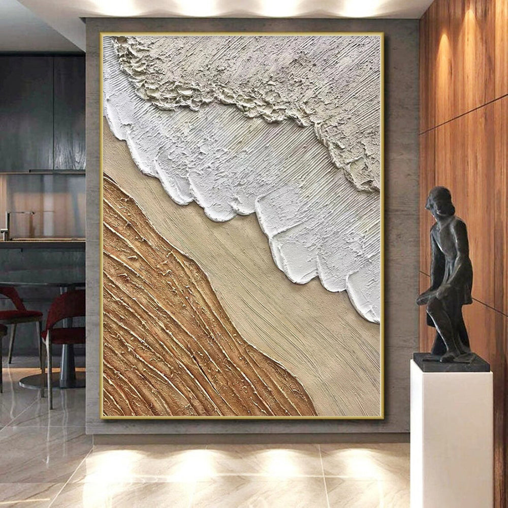 Hand-Painted Beige, Brown, and White Textured Layered Abstract Painting For Sale HS013