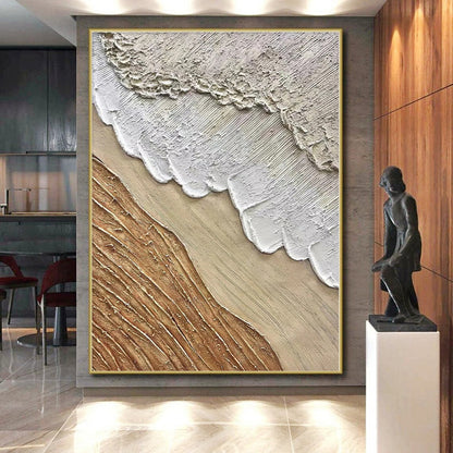 Hand-Painted Beige, Brown, and White Textured Layered Abstract Painting For Sale HS013