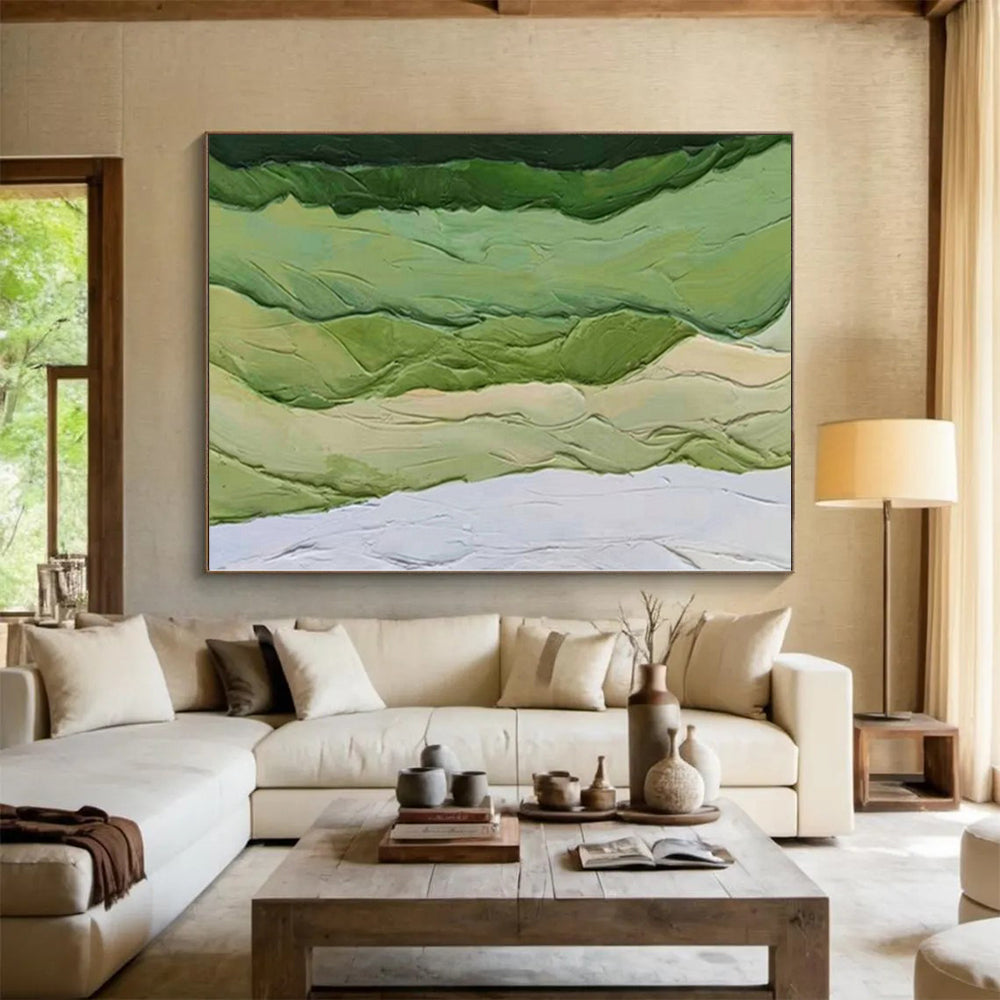 Hand-Painted Multicolor Green Abstract Textured Landscape Painting For Sale HS043