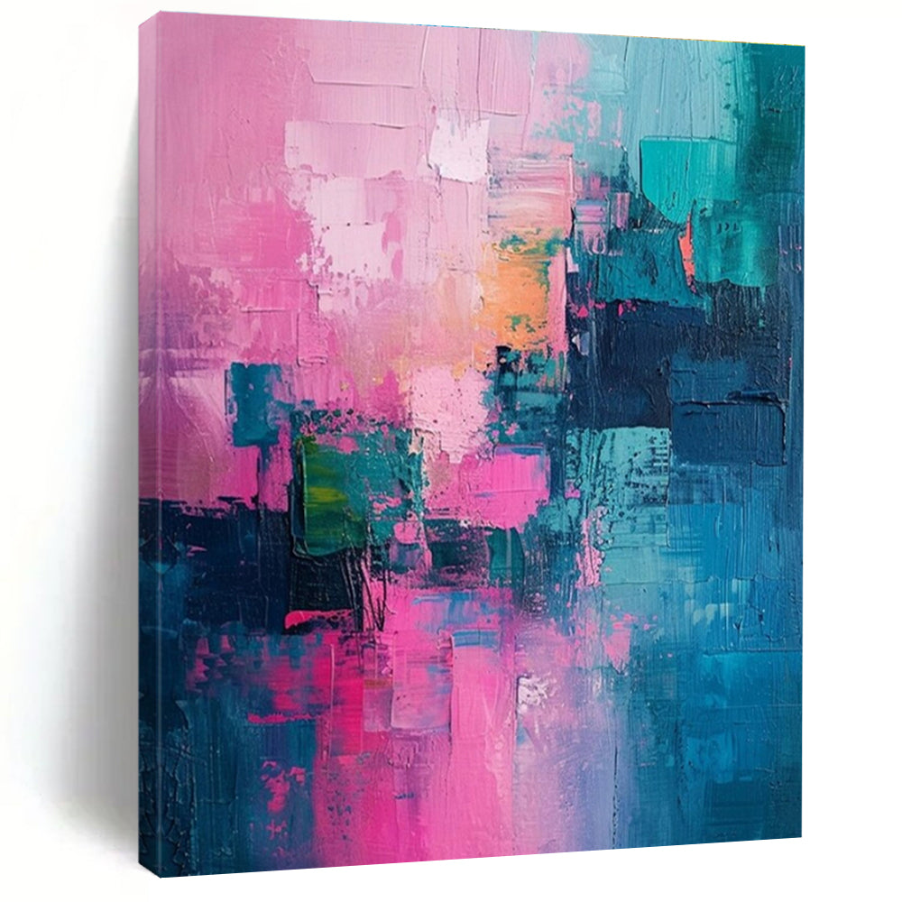 Cool Abstract Paintings Pink, Teal, and Blue Abstract Art HS656