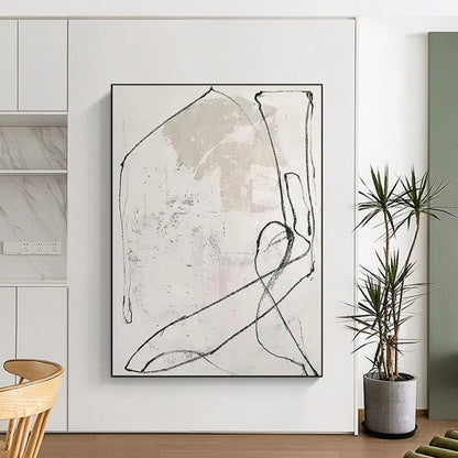 Handmade Art Black & White Sketch Abstract, Minimalist Canvas Art HS333