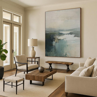 Big Painting Softly Blended Coastal Tones Abstract HS578