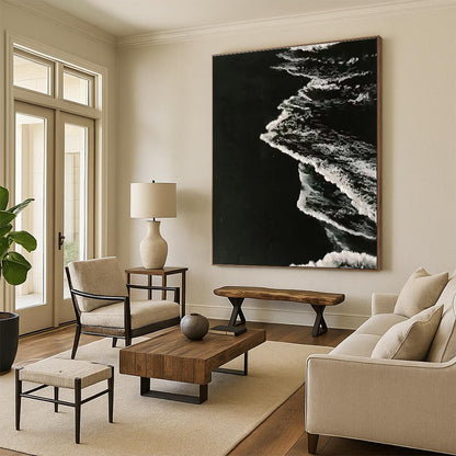 Black, White Abstract Seascape Art For Bathroom and Coastal-Themed Living Room WS454