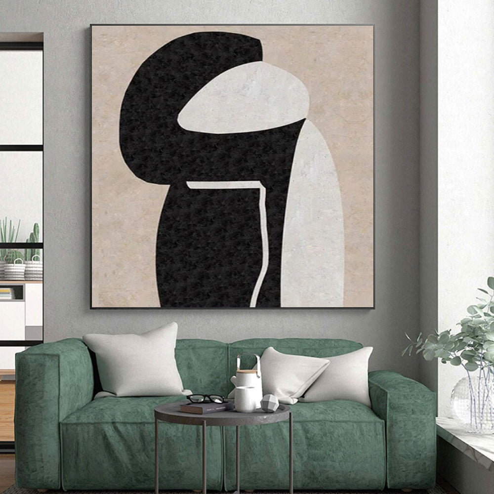 Cool Abstract Paintings Black, Beige, and White Organic Abstract Art HS696