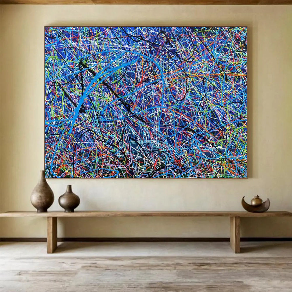 Red, Blue, Orange, Black Abstract Splatter Art For Sale WB398