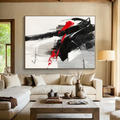 Cool Abstract Paintings Black, White, and Red Dynamic Abstract Painting On Canvas HS793