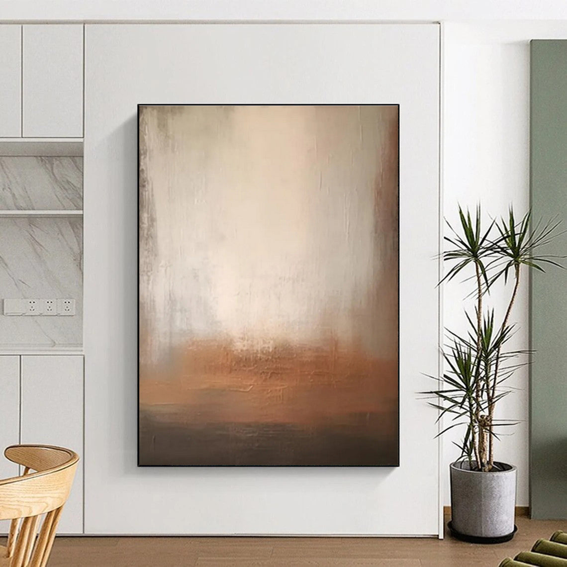Minimalist Canvas Art with Beige, Brown and Gray Colors, Abstract Landscape Theme HS480