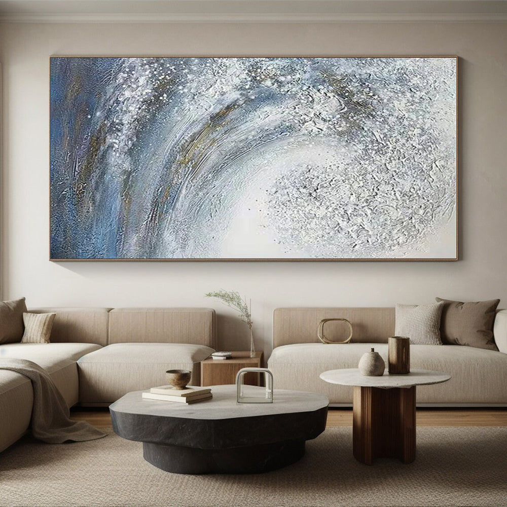 Hand Painted Art Blue & White Textured Wave Abstract, Acrylic Modern Art Painting HS258