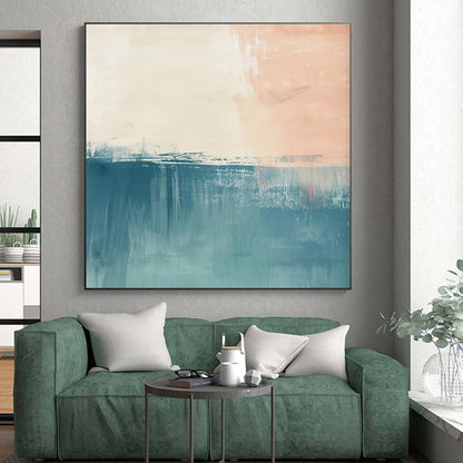 Handmade Art Teal, Beige, and Coral Textured Abstract Art HS766