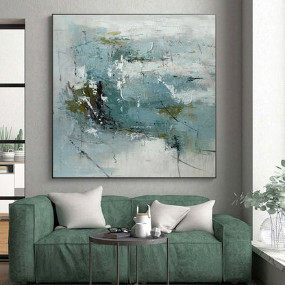 Handmade Art Teal & White Textured Abstract, Minimalist Canvas Art HS422