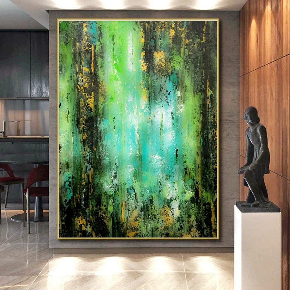 Acrylic Modern Art Paintings Green, Teal, and Gold Textured Abstract Art HS728