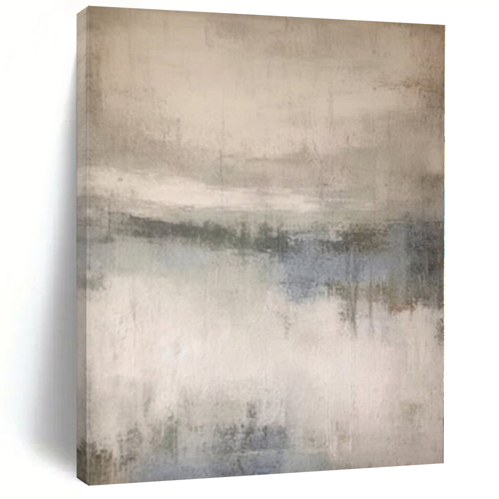 Large Painting In Living Room Gray and Blue Abstract Misty Landscape Painting For Sale HS107