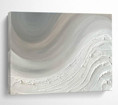 Modern Art Abstract Paintings: Monochromatic White Textured Wave Abstract Painting WB343