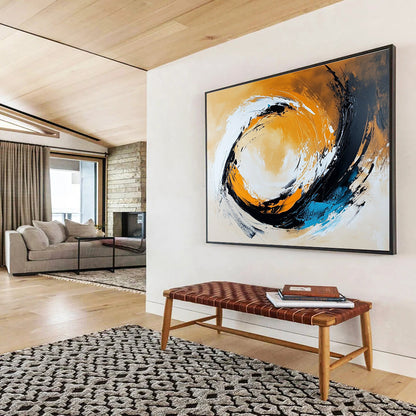 Extra Large Size Orange, Black, White, and Blue Abstract Swirl - Acrylic Painting WB295