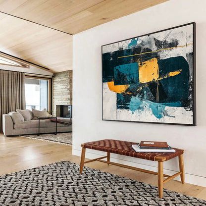 Hand Painted Art with Teal, Yellow, Black and White Colors, Geometric Abstract Theme WB326