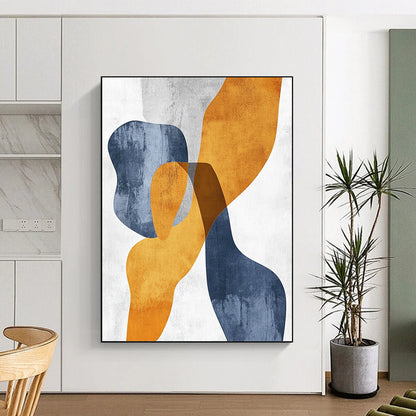 Unique Abstract Art Orange, Blue, and White Abstract Shape Painting For Sale HS124