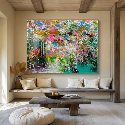 Huge Size Teal, Green and Red Abstract Fluid Painting WB160