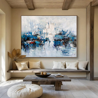 Large Size Blue and White Abstract Harbor Scene Painting WB055