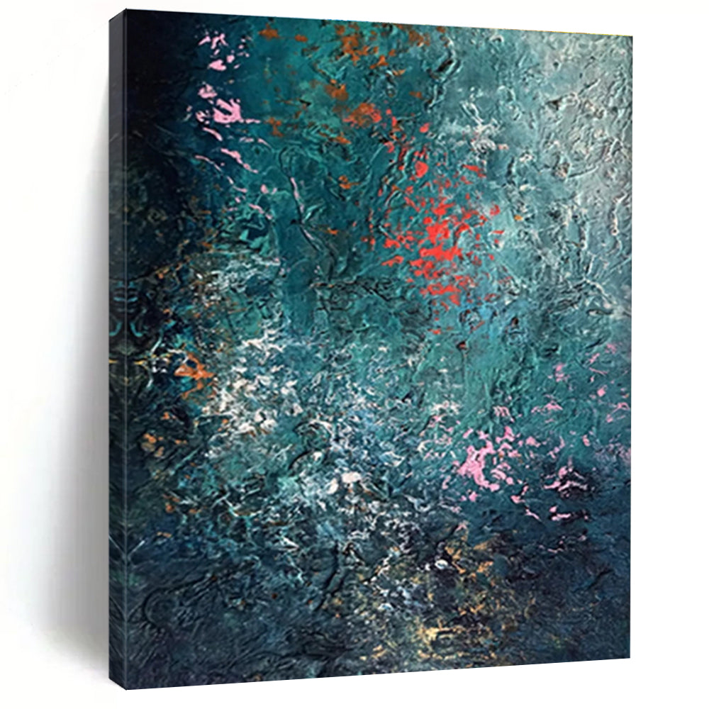 Unique Abstract Art Teal, Pink & Orange Textured Abstract, Large Contemporary Wall Art HS275