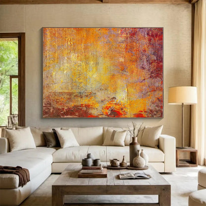 Big Size Orange and Red Abstract Textured Painting WB062