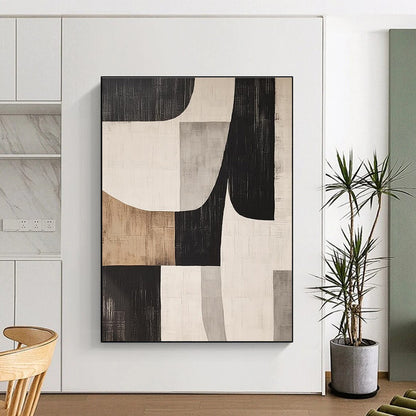 Unique Abstract Art Black, Beige, and Gray Geometric Abstract Art HS763