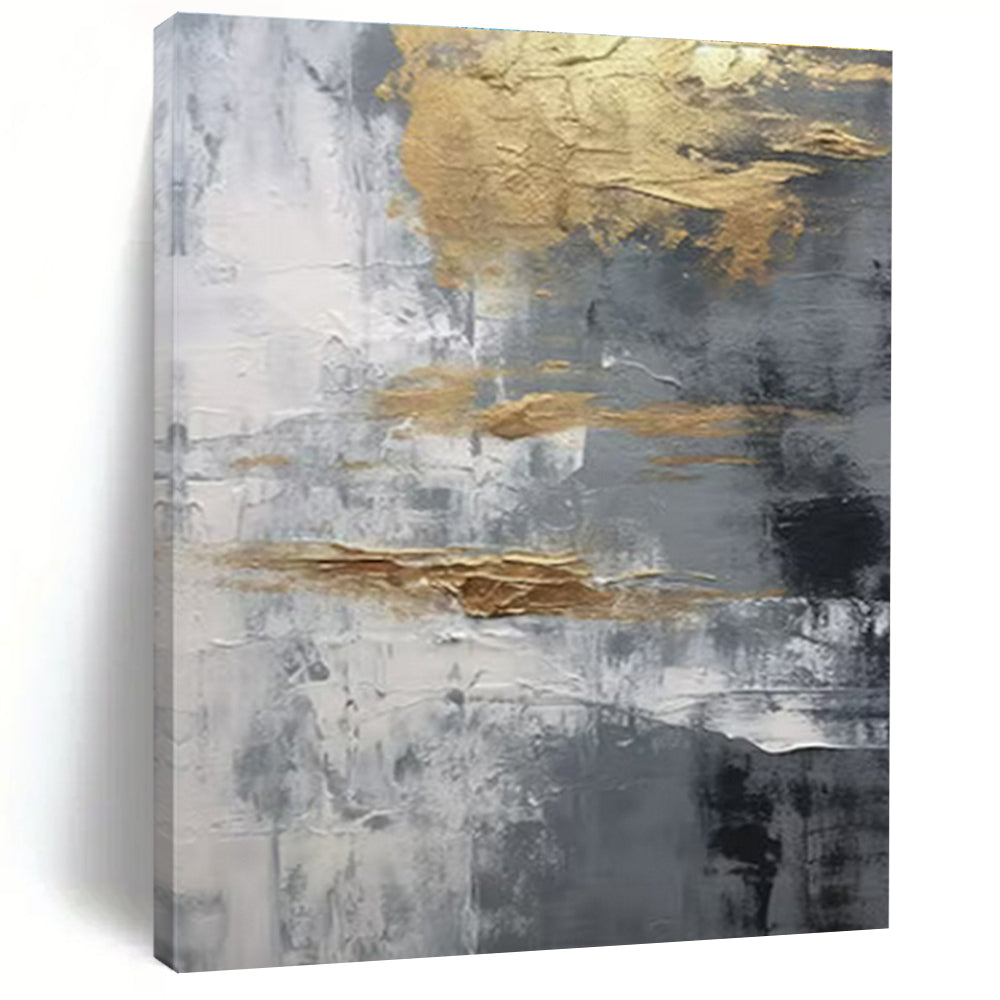 Hand Painted Art Gold, Gray, and White Textured Abstract Art HS735