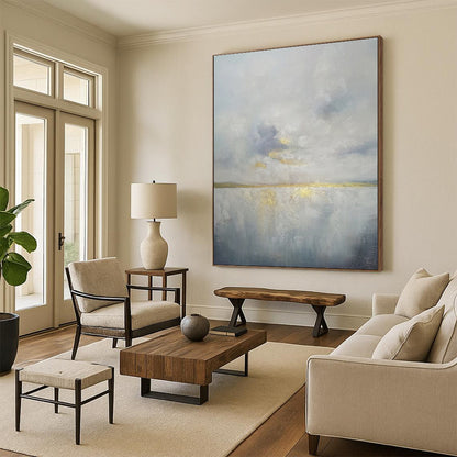 Minimalist Canvas Art Gray, White, and Gold Textured Abstract Painting On Canvas HS773