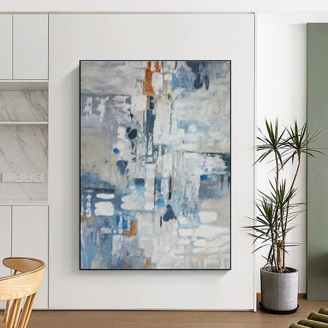 Large Contemporary Wall Art Blue & Gray Abstract, Modern Art Acrylic HS207
