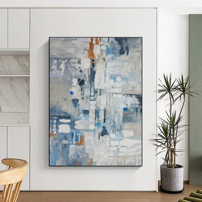 Large Contemporary Wall Art Blue & Gray Abstract, Modern Art Acrylic HS207
