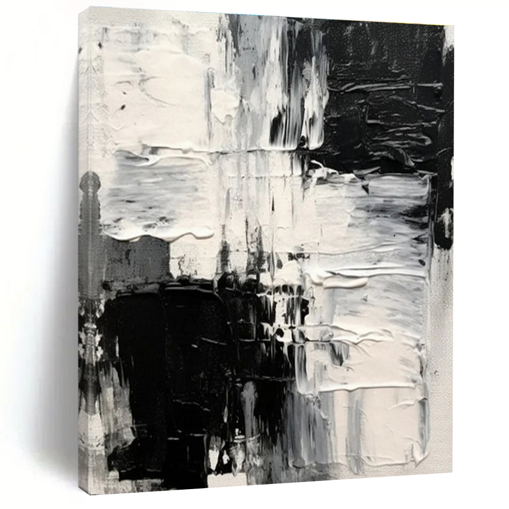 Minimalist Canvas Art Black and White Textured Abstract Art HS733