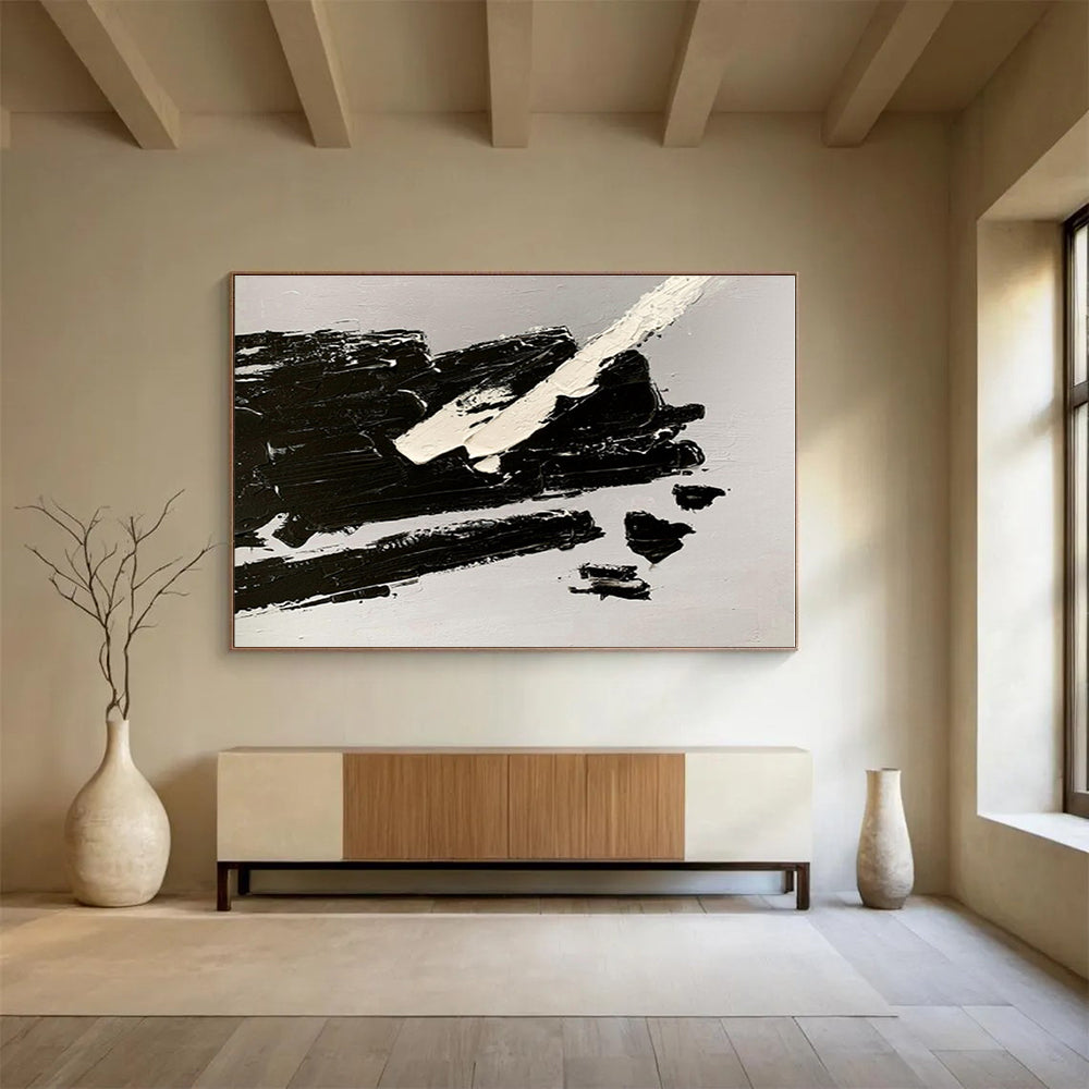 Oversized Canvas Art Black and White Abstract Textured Painting WB073