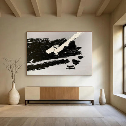 Oversized Canvas Art Black and White Abstract Textured Painting WB073
