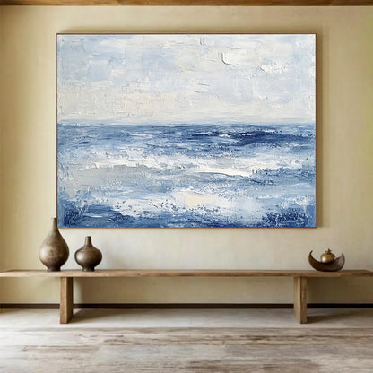 Extra Large Size Blue, White, and Gray Textured Abstract Seascape - Acrylic Painting WB291