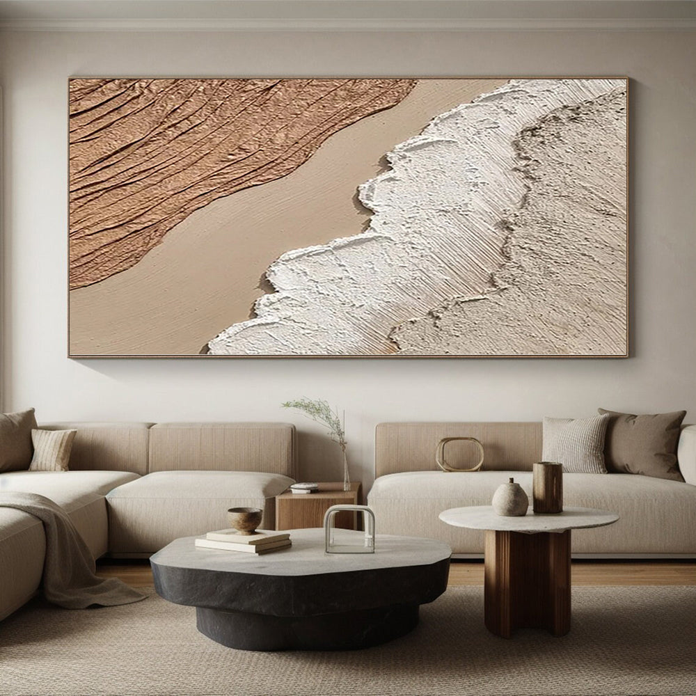 Hand-Painted Beige, Brown, and White Textured Layered Abstract Painting For Sale HS024