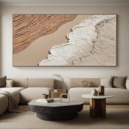 Hand-Painted Beige, Brown, and White Textured Layered Abstract Painting For Sale HS024