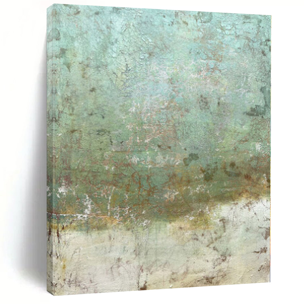 Hand-Painted Turquoise and Beige Abstract Textured Painting For Sale HS071