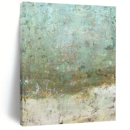Hand-Painted Turquoise and Beige Abstract Textured Painting For Sale HS071