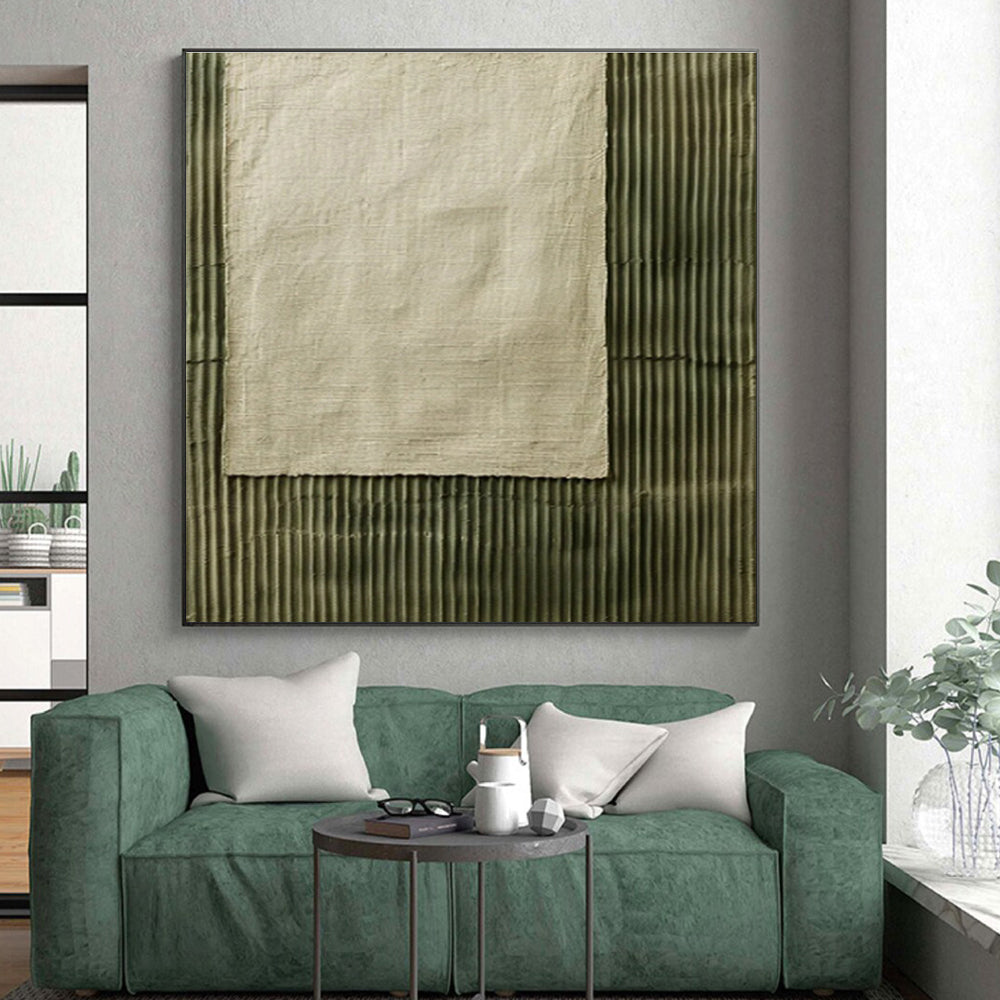 Hand Painted Art Green & Beige Textured Abstract, Acrylic Modern Art Paintings HS356