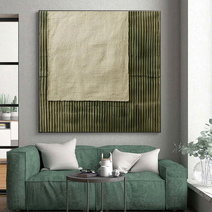 Hand Painted Art Green & Beige Textured Abstract, Acrylic Modern Art Paintings HS356