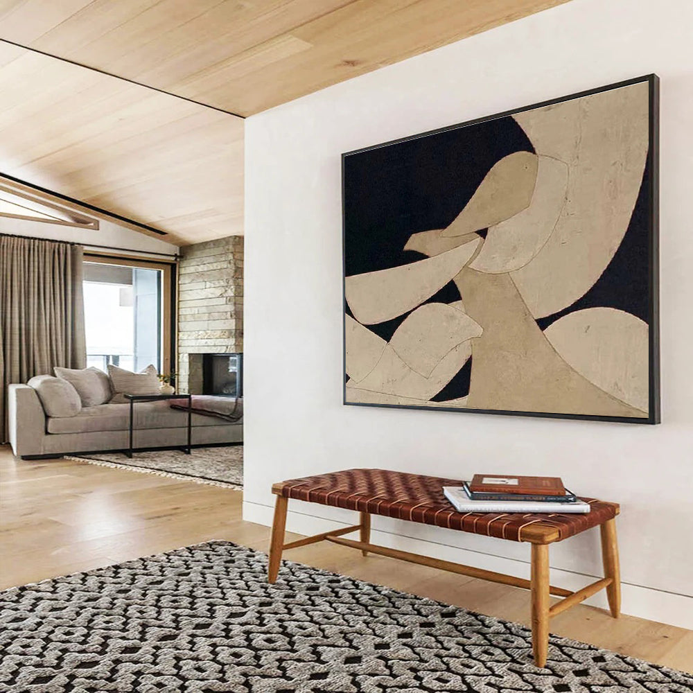 Big Size Beige and Black Geometric Abstract Art WB223