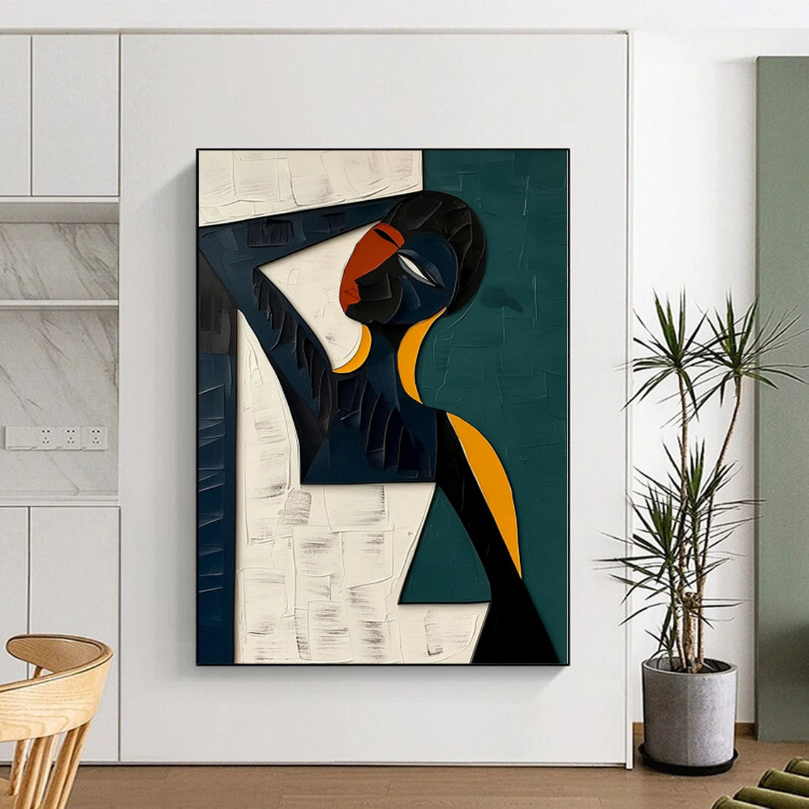 Teal, Orange, Black Abstract Figurative Art For Living Room and Bedroom WS423