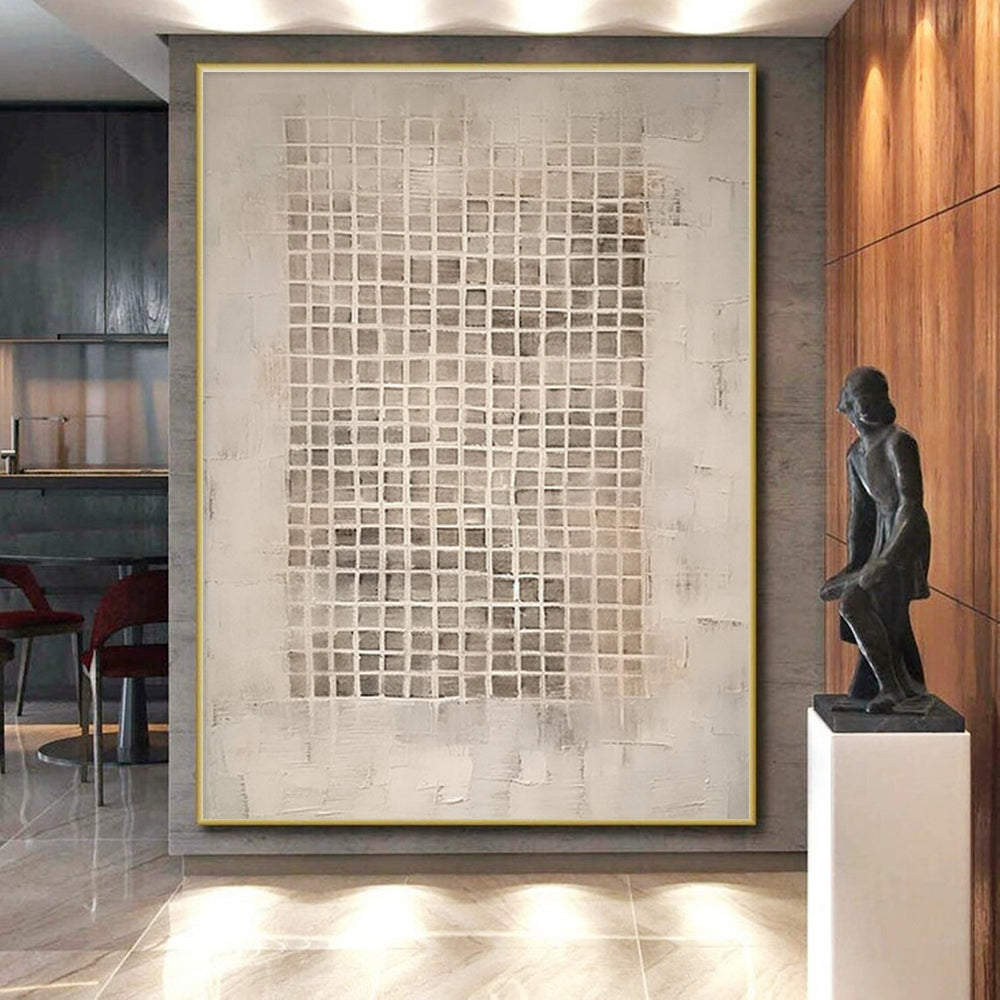 Unique Abstract Art Beige & Gray Textured Abstract, Minimalist Canvas Art HS299