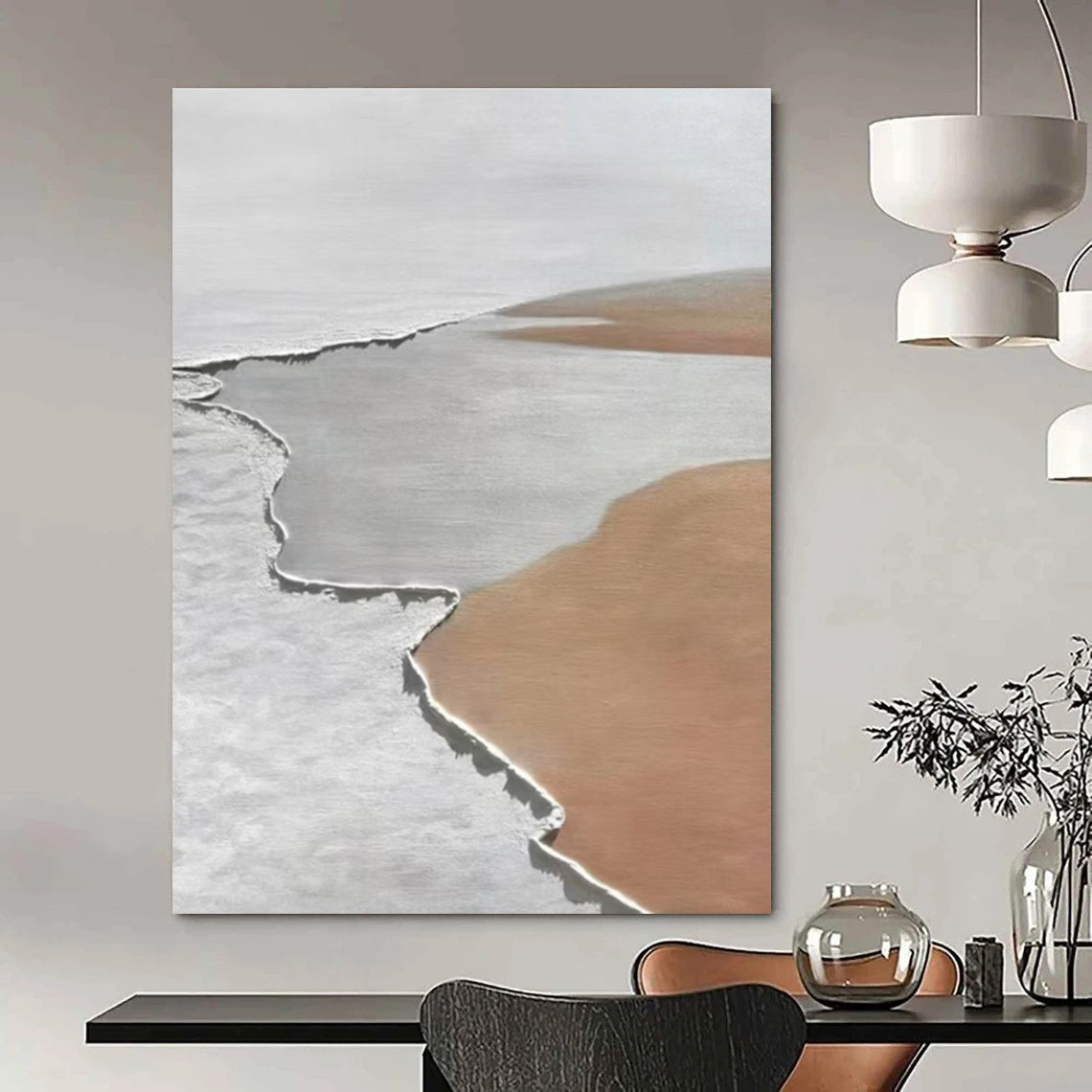 Gray and Beige Textured Geometric Abstract Painting For Sale Online WS467