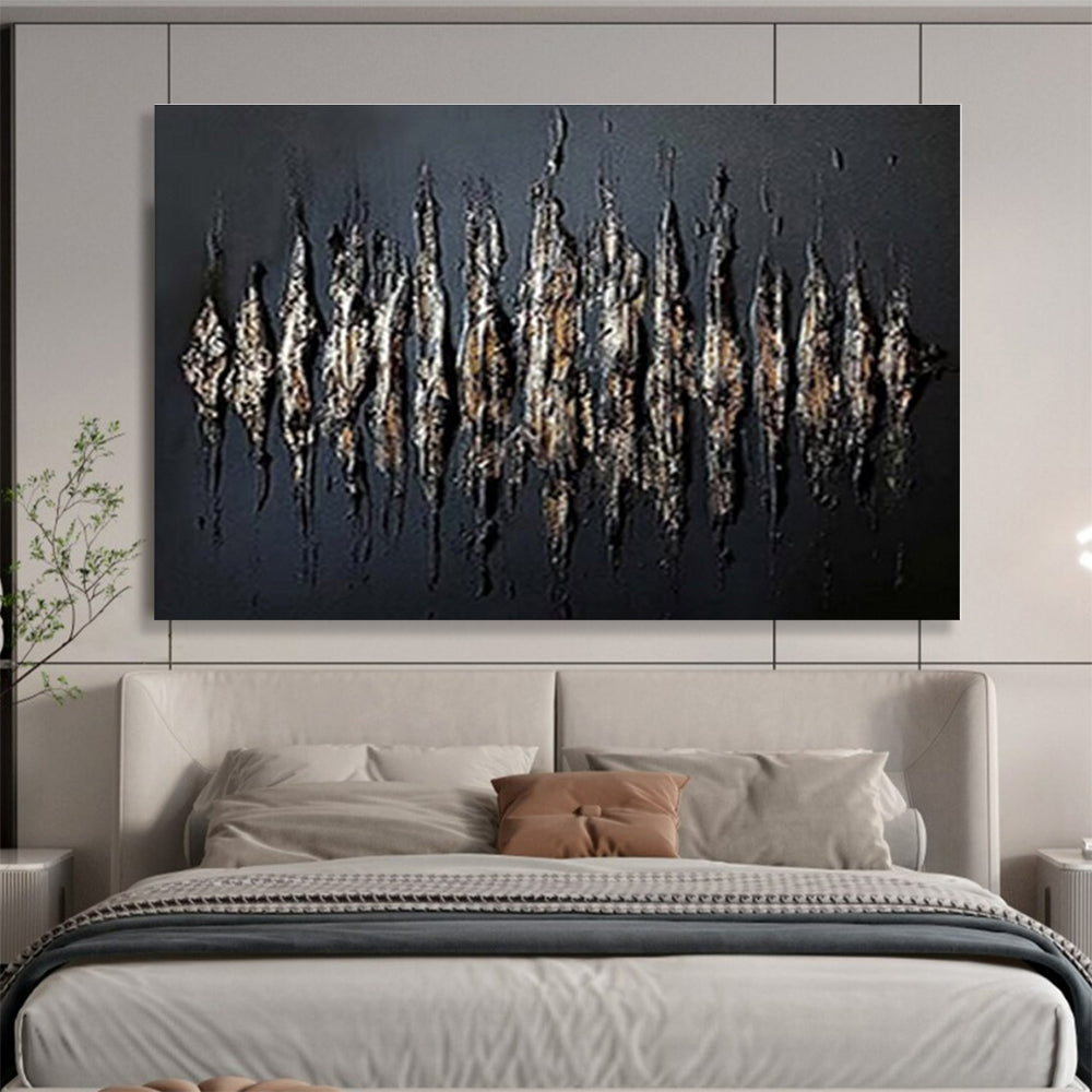 Black, Gold Textured Abstract Acrylic Painting WB032