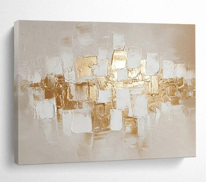 Hand Painted Art: Gold and Beige Textured Geometric Abstract Painting WB352
