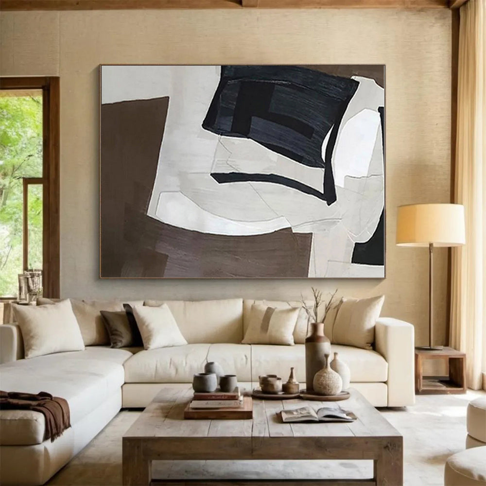 Minimalist Canvas Art with Gray, Black and White Colors, Abstract Rain Theme HS493